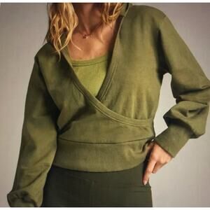 Anthropologie Womens Porridge Layered Cut Out‎ Hoodie Top Green XL